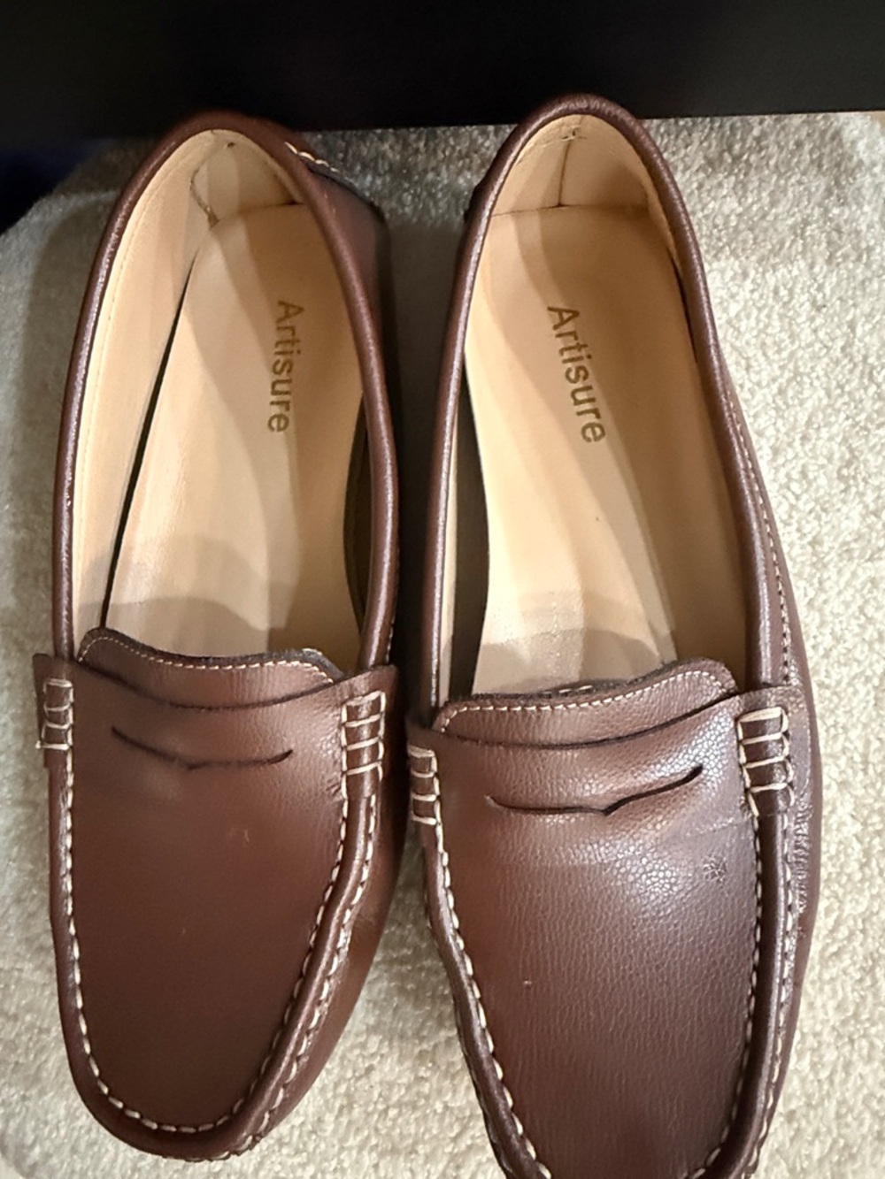 Artisure Brown Leather Slip-On Penny Loafers